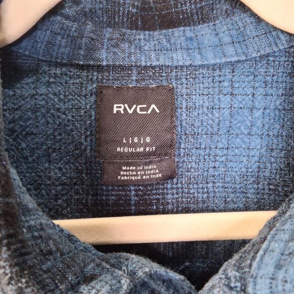 RVCA Vesuvio Men's Cotton Flannel Blue Black Plaid Size L - Picture 5 of 15